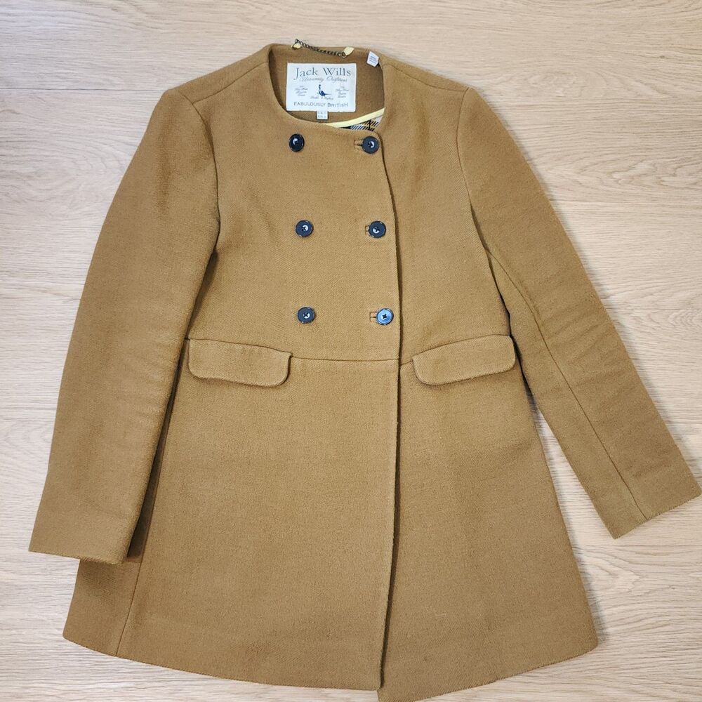 Jack Wills Jacket Women 6 Wool Tailored Blazer Brown 3-Button Flannel Lined VTG